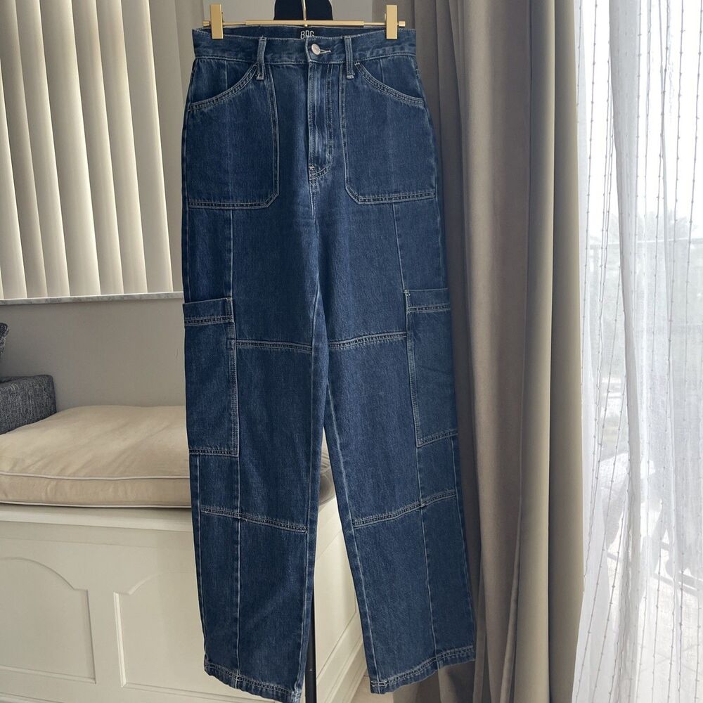 BDG Urban Outfitters High Rise Baggy Jeans Womens Blue Medium Wash Cargo 26